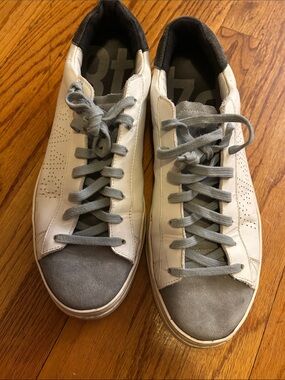 P448 White Leather Sneakers with Gray Suede Toe